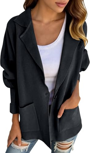Blazer, giacca da donna oversize, a maniche lunghe, sportiva, elegante, con bolle, casual, da lavoro, per il lavoro, a maniche lunghe