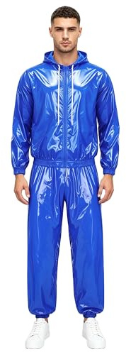 Lpdshaa Uomo Set Abbigliamento Sportivo Casual Set Tuta Ginnastica Due Pezzi Pantaloni Jogging E Felpa Con Cappuccio Due Pezzi Tuta Sportiva Blu L