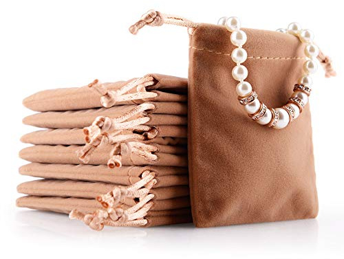 Oirlv 50PCS Velvet Jewelry Storage Bags Small Accessories Collected Drawstring Pouches display and gifts For Weeding Party(Coffee)