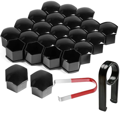 Gebildet 22stücke Universal 21mm Kunststoff Nut Abdeckkappe Schraube Auto Mutter Covers Bolt Radkappen mit 1stück Abziehhaken (Schwarz)