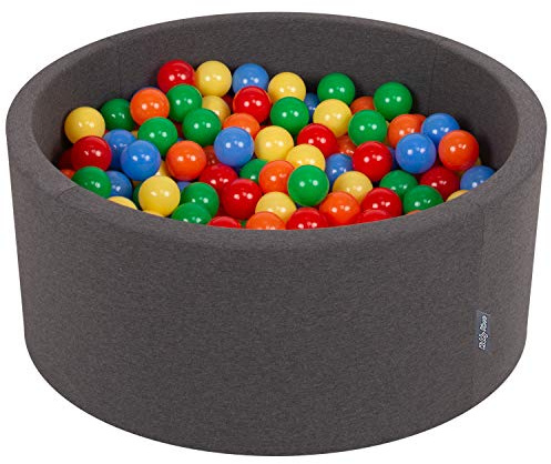 KiddyMoon 90X40cm/300 Bolas ∅ 7Cm Piscina De Bolas para Ninos Hecha En La UE, Gris Os:Amarillo/Verde/Azul/Rojo/Naranja