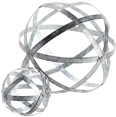Farmlyn Creek Silver Decorative Sphere Set - 4-in. & 7-in. Distressed Silver Metal - Rustic Farmhouse Table & Shelf Decor Balls for Coffee Table & Bookshelf Accents