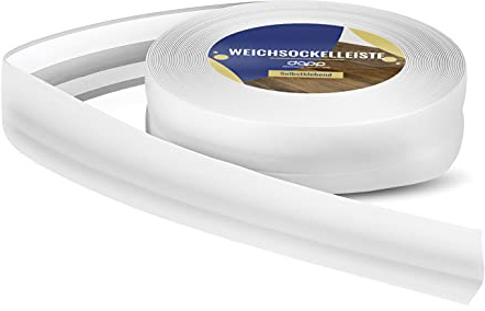 DQ-PP WEICHSOCKELLEISTE | 50m (2x25m) | weiss | 32x23mm | PVC | selbstklebend | Knickwinkel Fussleisten Gummileiste Sockelleiste Winkelprofil Abschlussleiste Bodenleiste
