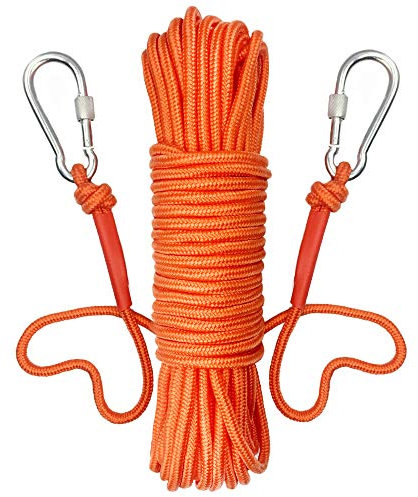 Nylonseil 20m mit 2 Schnappverschlüssen – Vielseitiges Allzweckseil zum Magnetfischen, Wäscheaufhängen und Befestigen (Durchmesser 8mm, Orange)
