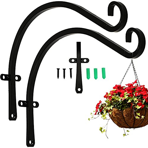 YOPAY 2 Pack Hanging Plant Bracket for Hand Forged Outdoor, 12 Inch Iron Curved Wall Planter Hooks for Plants Lanterns Wind Chimes, Sturdy, Rust Resistant, Heavy Duty