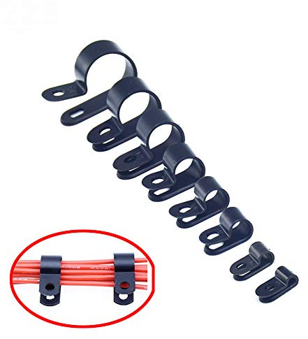 Yosawo 225-teilig Schwarze R Typ Cable Clip Drahtklemme，Nylon Schraube Befestigungsschnur Fastener Clips für die Kabelführung（RJH)