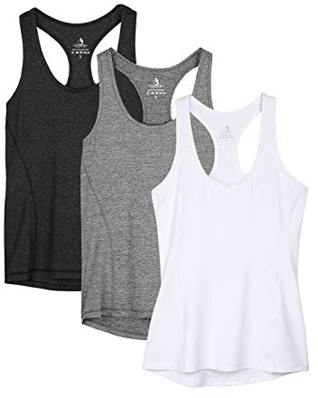 icyzone Camiseta de Tirantes Fitness Deportiva Mujer, Pack de 3 (M, Negro/Gris/Blanco)