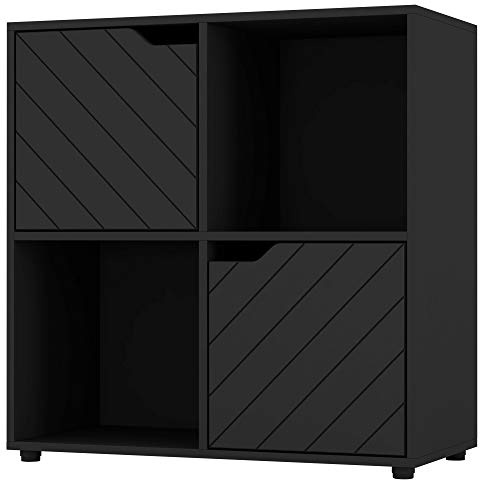 URBNLIVING Black Wooden Cube Bookcase With Line Doors Display Shelf Storage Shelving Cupboard Modern (Black Door, 2x2 Cube (4 Cube))