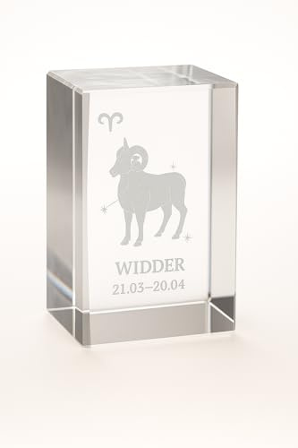 Widder 3D Glas Kristall Quader XL Sternzeichen im Hochformat - Wien Österreich Austria - Setzkasten Deko Vitrine (Widder)
