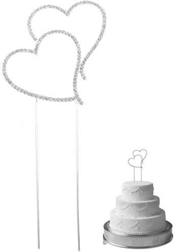 Beaupretty Tortentopper Hochzeitstorte Herzen Kuchen Topper Funkelnden Kristall Strass Doppel Liebe Herz Dekoration Kuchen Einsatz für Hochzeit Engagement Party ( Silber ) Hochzeitstorte Topper