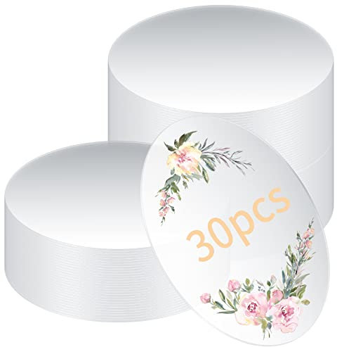 30 Pcs Clear Acrylic Sheets, 4 InchAcrylic Blanks Circles, Round Acrylic Discs, Transparent Panel Circle Sheets Signs for Picture Frame Painting DIY Crafts Display Stand Projects