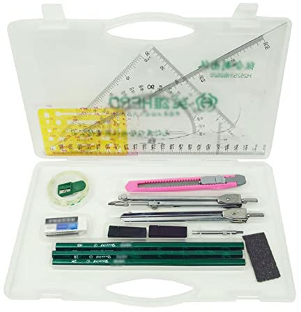 caihuashopping Zirkel Geometrie-Zeichnungswerkzeuge Precision Set Math Compass und Winkelmesser Set Geometrie Tools Kit for die Schule mit Set Square Geometriezirkel