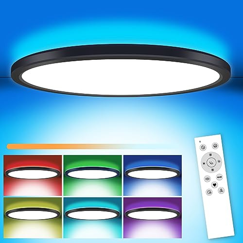MILFECH 24W LED Deckenleuchte Dimmbar mit Fernbedienung, Deckenlampe RGB Farbwechsel 3000K-6000K 3200LM Rund für Schlafzimmer Kinderzimmer Küche Wohnzimmer (Schwarz)
