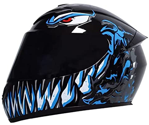 Casco Moto Integrale DOT ECE Omologato Moto Leggero Ciclomotore Moto Da Strada Casco Da Moto Con Visiera Oscurata Visiera Parasole Per Adulti Uomini Donne,Blue venom,M