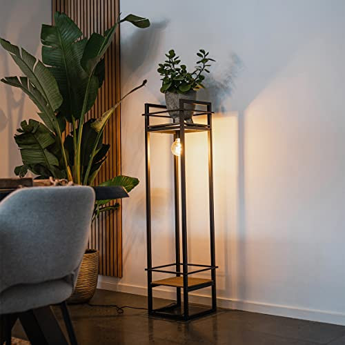 Qazqa Industrie Stehleuchte, Stehlampe - Cage Rack - Schwarz, Holz, max. 60W, Geeignet für LED, 130cm, Ideal als Wohnzimmerlampe