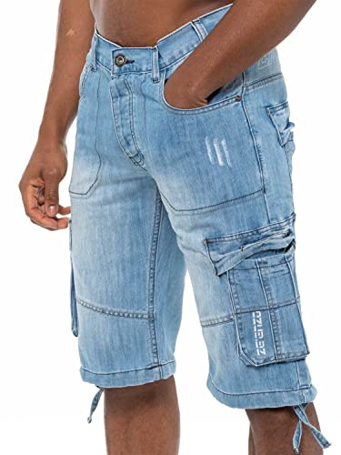989Zé ENZO Mens Shorts EZS404 Raw Combat Cargo Pockets Casual Knee Length Denim Half Pants