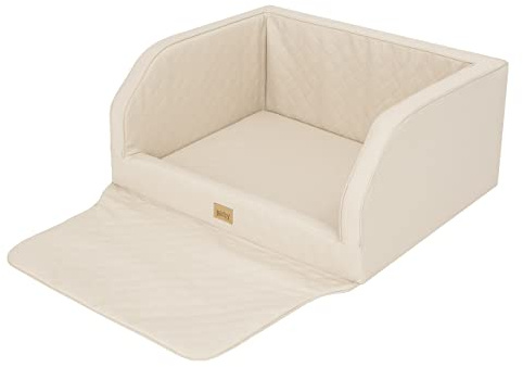 DOGGY Hundeautositz, Hundebox, Hundebett, Transportboxen, Rückbank, Hundedecke, Kofferraum, für große und mittelgroße Hunde, Beige Kunstleder, (100x80x39 cm)