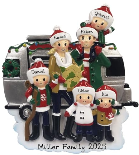 Personalized Motor Home Vacation RV Family Christmas Tree Ornament Present Gift -Free Personalized ((New) Family of 6)