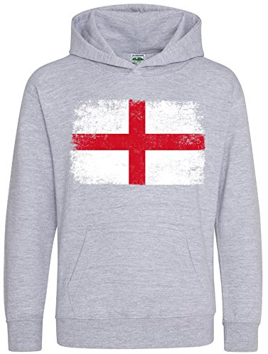 Purple Print House England Flag Kids Hoodie, England World Football Gifts for Boys and Girls, English Soccer Supporters Cup Hooded Top 2022, 5-6 Years, Sport Grey