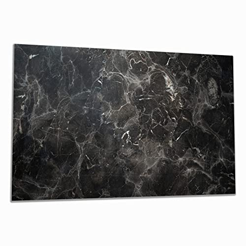 Wallario Herdabdeckplatte/Spritzschutz aus Glas, 1-teilig, 90x52cm, für Ceran- und Induktionsherde, Schwarze Marmor-Optik