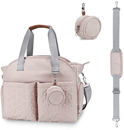 SONARIN Multifunktionale Stilvolle Baby Wickeltasche,Große Kapazität Wasserdicht Reise Wickeltasche Umhängetasche Tragetasche Henkeltaschen Portable Babytasche mit Schnullertasche(Rosa)