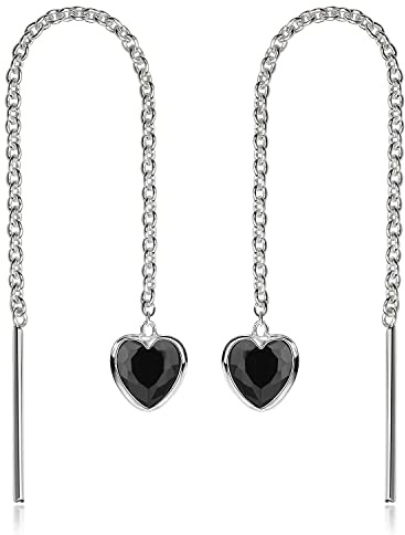 Herz Durchzieher Ohrringe Damen Ohrhänger Silber 925 Zirkonia SO-480 | 6 cm Pendelohrringe aus hautfreundlichem Sterlingsilber mit Zirkonia Herz incl Geschenk Box von MATERIA by Matthias Wagner