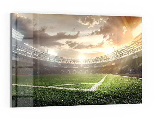 DEQORI Glasbild Echtglas | Motiv Rasenecke im Stadion | horizontal einteilig 90x60 cm | schöne Dekoration | Wandbild für Wohnzimmer, Schlafzimmer, Flur & Küche | moderne Wanddeko