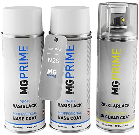 MG PRIME Autolack Spraydosen für BMW N2S Austin Yellow Metallic Matt +2K | Set aus Grundlack + Basislack + 2K Klarlack, Sprühdosen 400ml