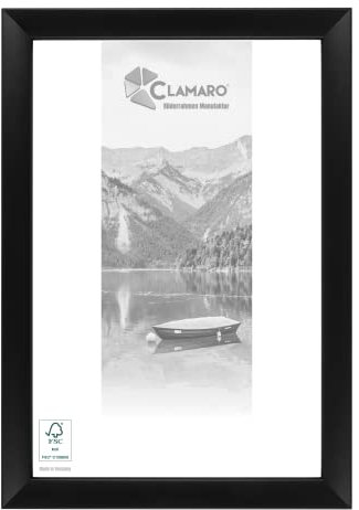 CLAMARO 'ARTUR' Design Bilderrahmen 50x70 Massivholz | Schwarz Matt | 40 mm breite moderne Shabby Chic Vintage Leiste | Holzrahmen inkl. Acrylglas, Rückwand, Metall Aufhänger