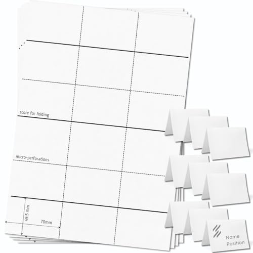 OfficeGear extra kleine Klappkarten, 9-fach [55 Blatt – 495 Stück] – 49,5 × 70 mm – Bedruckbare Tischaufsteller aus 170 g/m² Karton – für Hochzeiten, Events, Konferenzen – inkl. Designvorlage