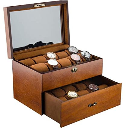 Support Montre Rangement Montre Boîte à Montres 20 Fentes En Bois Massif for Hommes Boîte De Montre Vitrine Collection Boîte À Bijoux Stockage Rétro Double Couche Boite Montre Coffret à Montres ( Colo