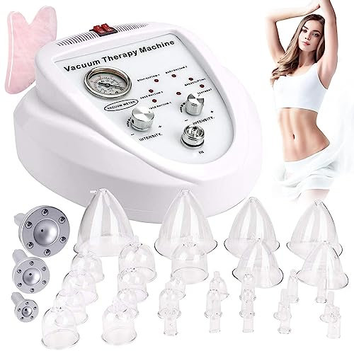 Multifunktionale Vakuum-Therapie-Maschine für Butt Lifting, Schröpftherapie Massage, Vakuummaschine mit 30 Vakuumbecher und 3 Gua Sha Griffen