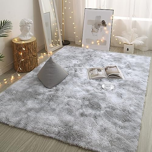 Menkala Hochflor Teppich Grau 180x200 cm Modern Weich Flauschig Shaggy Teppiche Waschbarer rutschfest Langflor Fellteppich Kunstfell Carpet für Wohnzimmer Schlafzimmer Kinderzimmer Balkon Flur