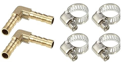 X AUTOHAUX 2 Set 6mm L Shaped Barbed Brass Hose Fitting Connector with Clamps