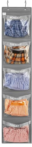 ANIZER Day of Week Kids Clothes Organizer Weekly Hanging Closet Organizer Monday to Friday School Clothing Storage (GREY)