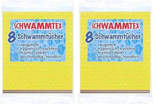 Spontex Schwammtuch 8er Vorteilspack, extrem saugfähig und langlebig, aus Viskose, biologisch abbaubar (1 x 8 Stück) (Packung mit 2)