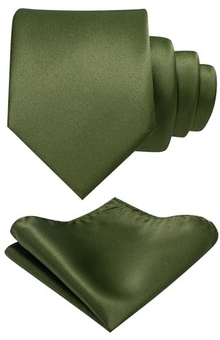 JEMYGINS Corbata para hombre con superficie mate, incluye juego de pañuelos, verde oliva, M