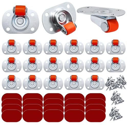ZHIYUQL® 20 Stück Möbelrollen Klein Lenkrollen 12mm Rollen für Möbel Sselbstklebendes Starkes Lenkrollen für Möbel NylonräDer Kugelrollen für Möbel, Orange