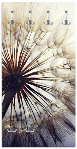 ARTLAND Wandgarderobe Garderobenpaneel Holz mit 6 Haken 60x120 cm Design Garderobe mit Motiv Blumen Pusteblume Botanik Blüten Modern Kunst Sommer Natur T4RE