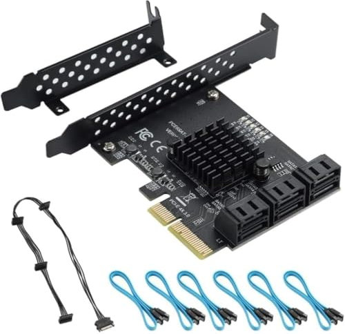 YBBOTT Scheda di espansione PCIe SATA a 6 porte, Controller PCI-Express 4X SATA III, Adattatore per hard disk SATA3.0 6Gbps, Supporto WINDOWS, LINUX