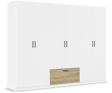 Rauch Möbel BARI, Kleiderschrank, Farbe Weiß/Eiche Artisan, Breite 271 cm | Schrank, 6-türig, 1 Schublade, für Schlafzimmer, Kinderzimmer, Babyzimmer, Homeoffice, Garderobe, Flur