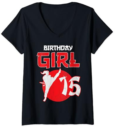 Damen Karate Taekwondo 15 Jahre alt Geburtstag Kampfsport Mädchen T-Shirt mit V-Ausschnitt