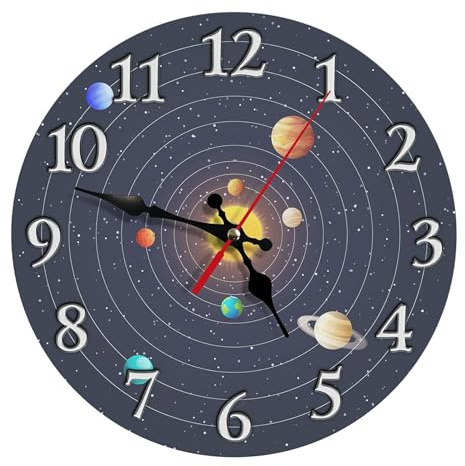 astylishome Garden Clock Universe Planet Solar System Round Wall Clocks Silent Non Ticking Battery Operated Art Painting for Bedroom Living Room School Home Decor 1308