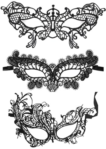 UYRVAPE 3pcs Venezianische Maske Damen,Maskenball Kostüm Schwarz Masken Augen,Karneval Schwarze Sexy Augenmaske,Spitze Mask,Frauen Maskerade Spitzenmaske für Masquerade,Women Ballmaske,Faschingsmasken