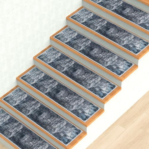 TUOJINRUIDA Trappsteg för trätrappor halkfri TPR-baksida modern abstrakt design överlägsen anti-glid-prestanda trappor karplöpare för äldre husdjur (svart och grå, 15-pack)