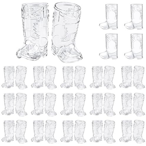 SAIAOKJ Cowboy Boot Shot Glasses, 36 Pcs 1 Oz Mini Plastic Boot Cups for Cowboy/Cowgirl Western Theme Party Supplies, Bachelorette/Birthday Party Favors (Clear)