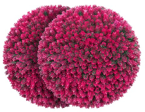 AOKIIE Set di 2 palline di pino artificiale da 40,6 cm, palline di bosso di rosa con 8 strati di foglie, protezione UV, piante sempreverdi finte, decorazione esterna per portico, giardino, cortile