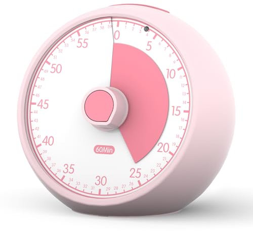 Conchstar Visual Timer for Kids - Silent Timer Analog 60-Minute Countdown for Classroom Learning, Teachers, Children with ADHD/Autism, Homeschooling (Pink)