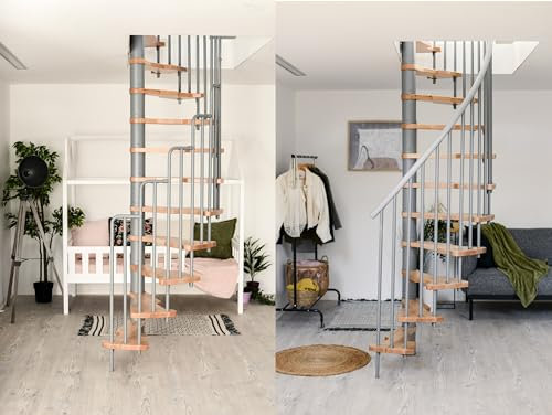 Austrian Indoor Space-Saving Spiral Staircase, 12-Step Kit Only Need 1300x780mm Ceiling Opening, Beech Wood Alternate Steps, Railing w/wo PVC Handrail, Please Get a Shipping Quote from us Before Order