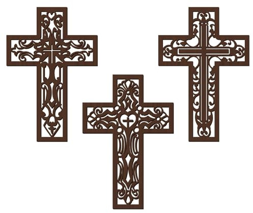 Christian Wall Art - Wooden Cross, Wall Cross, Wooden Wall Art, Wooden Cross For Wall, Wall Crucifix, Hollow Cross Wall Decoration Set, Christian Religious Home Decor, Wooden Cross to Hang up for Home